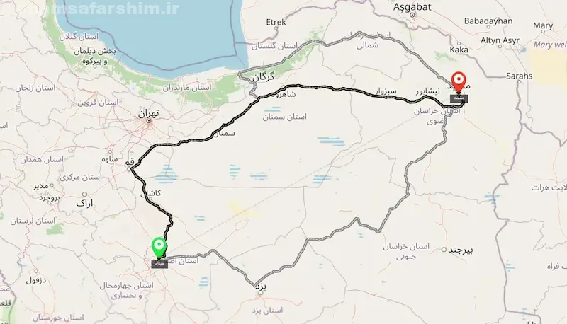فاصله اصفهان تا مشهد