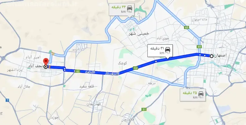 فاصله اصفهان تا نجف‌آباد