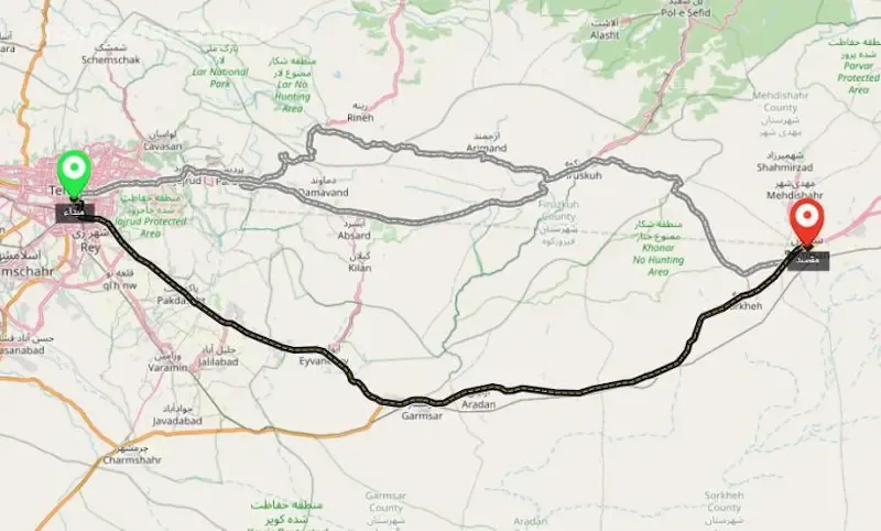 از سمنان تا تهران چند ساعت راه است با ماشین