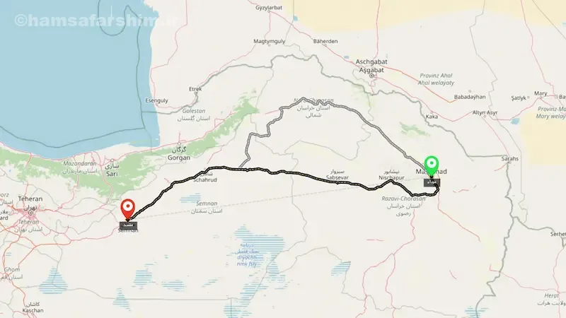 از سمنان تا مشهد چند ساعت راه است